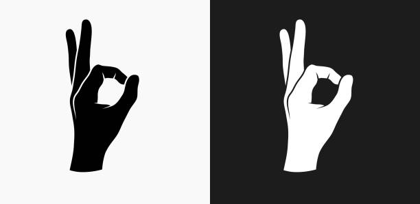ilustrações de stock, clip art, desenhos animados e ícones de perfection hand icon on black and white vector backgrounds - human hand on black