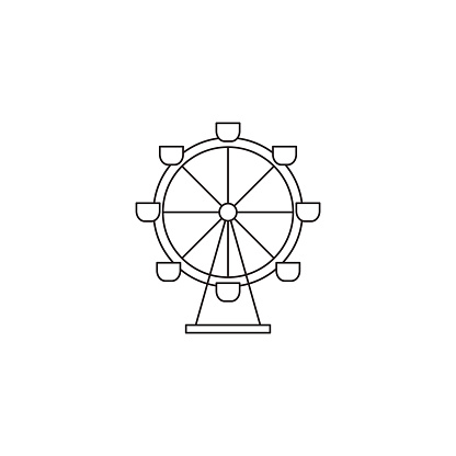 Ferris wheel vector thin line icon. Black on white isolated symbol.  template, element for amusement park products, circus brochure, excursion banner. Simple mono linear modern design.