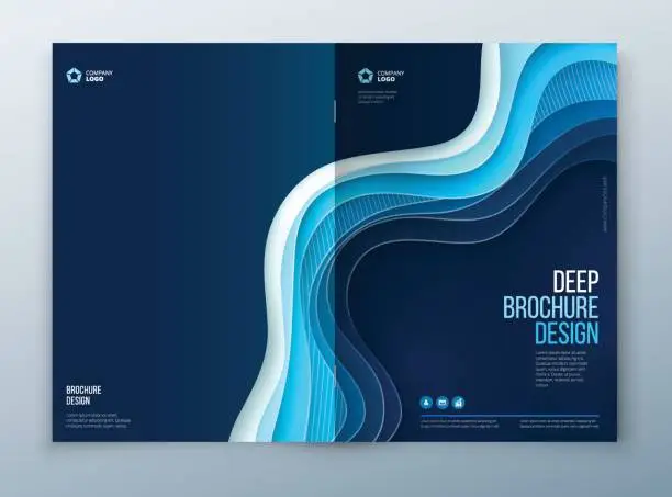 Vector illustration of Paper cut brochure design. Paper carve abstract cover for brochure flyer magazine annual report or catalog design. Brochure in blue colors for future technologi social health medical concept