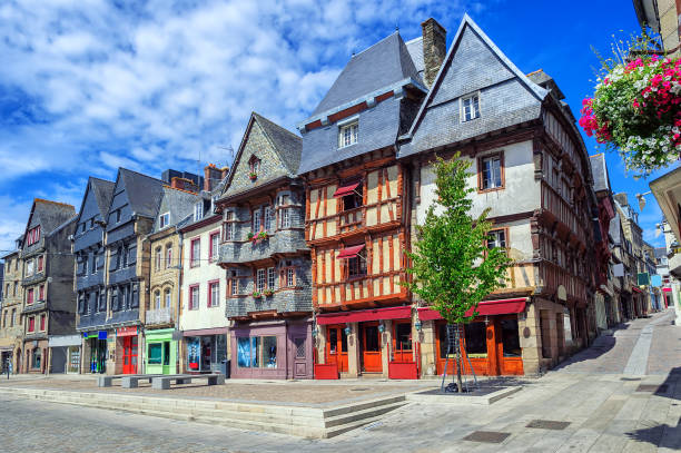 Historical city center of Lannion, Brittany, France Colorful medieval houses in the historical city center of Lannion, Brittany, France historic district photos stock pictures, royalty-free photos & images