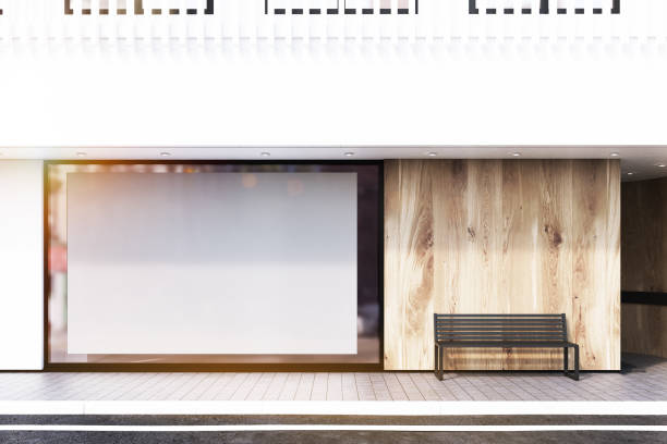 istock Shop window, poster, bench, white, toned 699229954