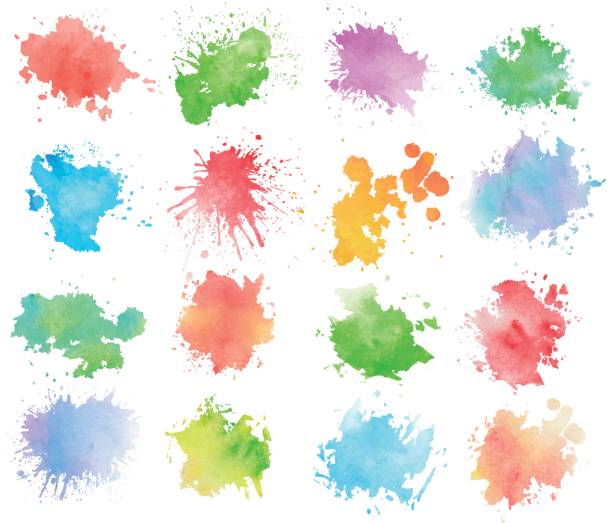 illustrazioni stock, clip art, cartoni animati e icone di tendenza di spruzzi di acquerello colorati - watercolor painting paint splattered splashing