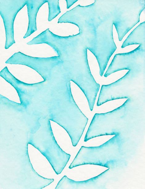 istock Watercolor leaves on white background with shades of blue 699241470