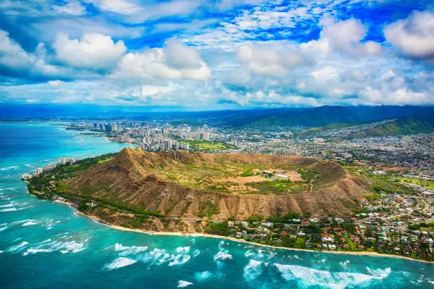 Photo of Aerial of Honolulu Hawaii Beyond Diamond Head