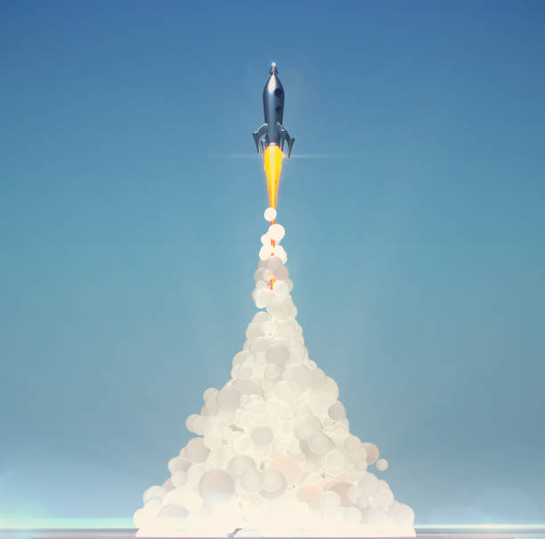 istock cute vintage rocket launch with soft fluffy smoke on light blue background 3d render 699256950