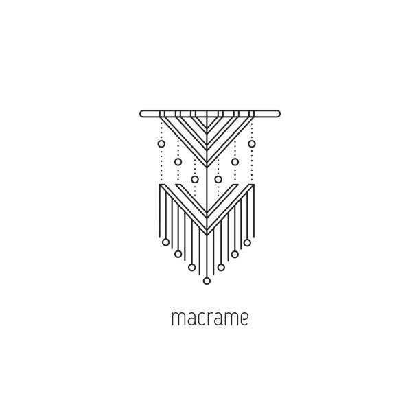 Macrame line icon Macrame vector thin line icon. A form of textile-making using knotting. Colored isolated symbol.  template, element for business card or workshop announcement. Simple mono linear modern design. macrame stock illustrations