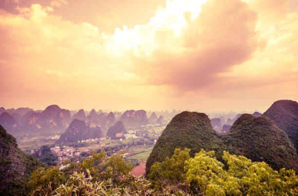istock Sunset view on karst landscape from Moon Hill in Yangshuo 699286636