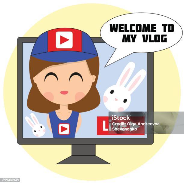 Vlogger Logo Rabbit Japan Girl Vlogger Broadcasting About Cute Rabbits Stock Illustration ...