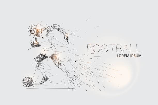 ilustrações, clipart, desenhos animados e ícones de as partículas e o ponto da linha do movimento do jogador de futebol. - soccer sign ball speed