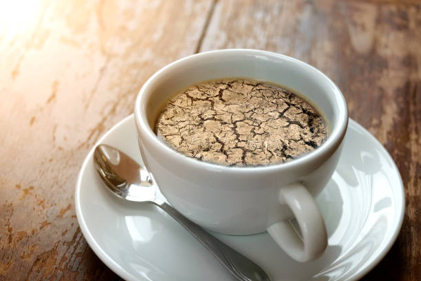 istock Dry cracked land soil in summer no rain reflection on coffee , process in vintage style 699518810