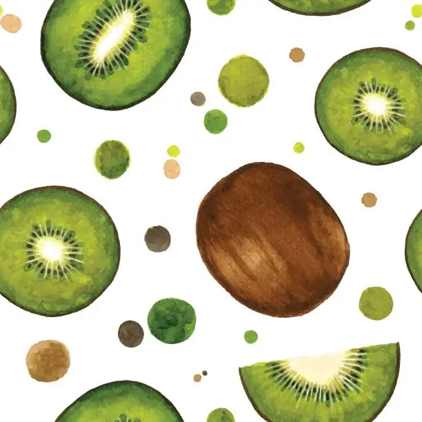 Vector illustration of Watercolor kiwi seamless pattern