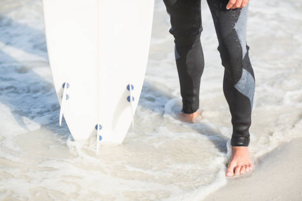 istock Surfers feet on the beach 699551188