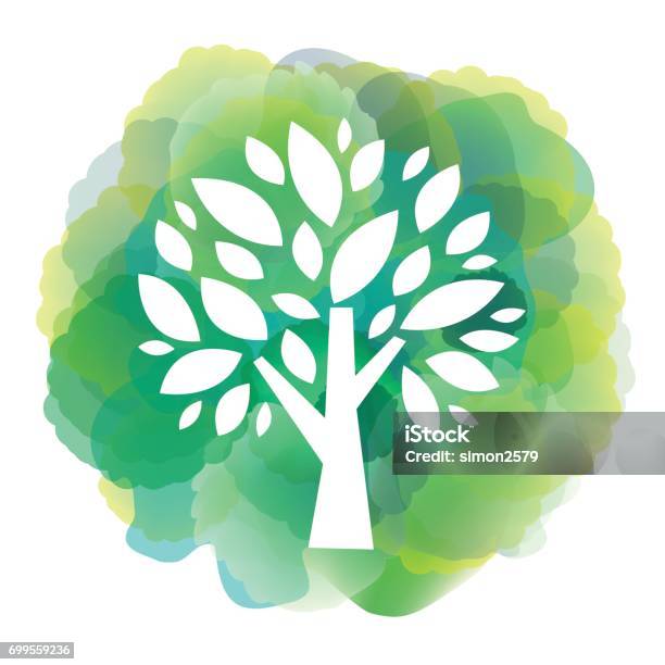 Green Tree Icon On Watercolor Background Stock Illustration - Download Image Now - Tree, Growth, Icon Symbol