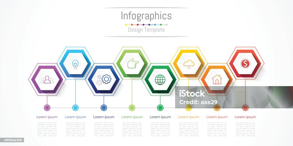 Infographic design elements for your business with 8 options, parts, steps or processes, Vector Illustration. 8-9 Years stock vector