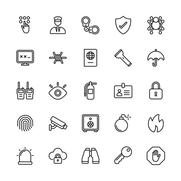 Security icons - Regular Line Security icons - Regular Line Vector EPS File. riot shield illustrations stock illustrations