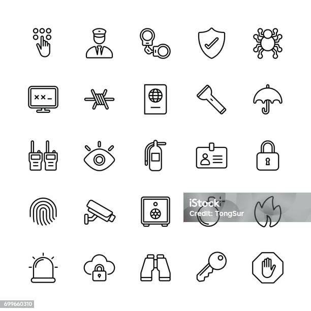 Security Icons Regular Line Stock Illustration - Download Image Now - Walkie-talkie, Security Camera, Security Guard