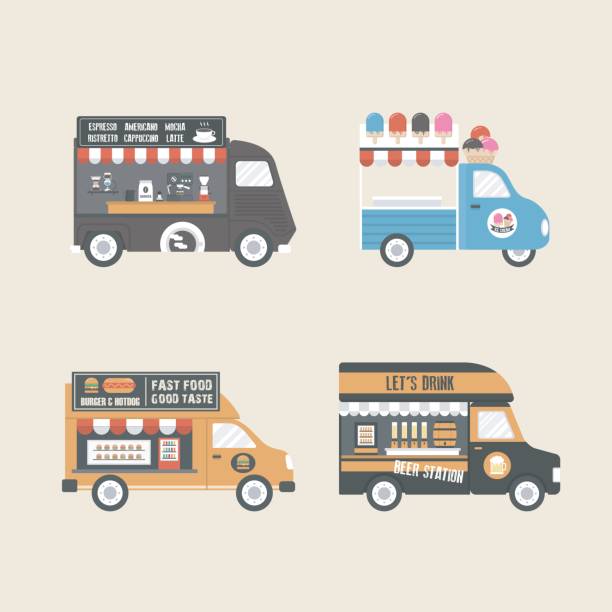 retro food truck vector art illustration