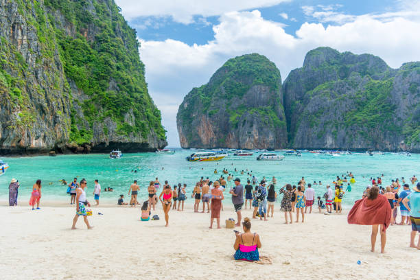 ilha de phi phi - tailândia maya bay - a praia- - maya bay - fotografias e filmes do acervo