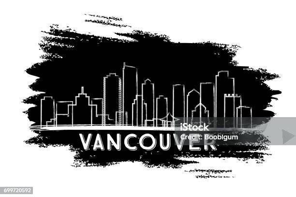 Vancouver Skyline Silhouette Hand Drawn Sketch Stock Illustration - Download Image Now - Vancouver - Canada, Drawing - Art Product, Architecture