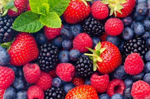 istock Wild berry mix: strawberries, raspberries, blueberries, blackberries 699733226
