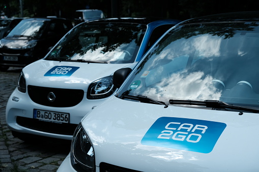 Berlin, Germany - June 19, 2017: Car2Go Smart cars. Car2Go is a subsidiary of Daimler AG providing car-sharing services in European and North American cities