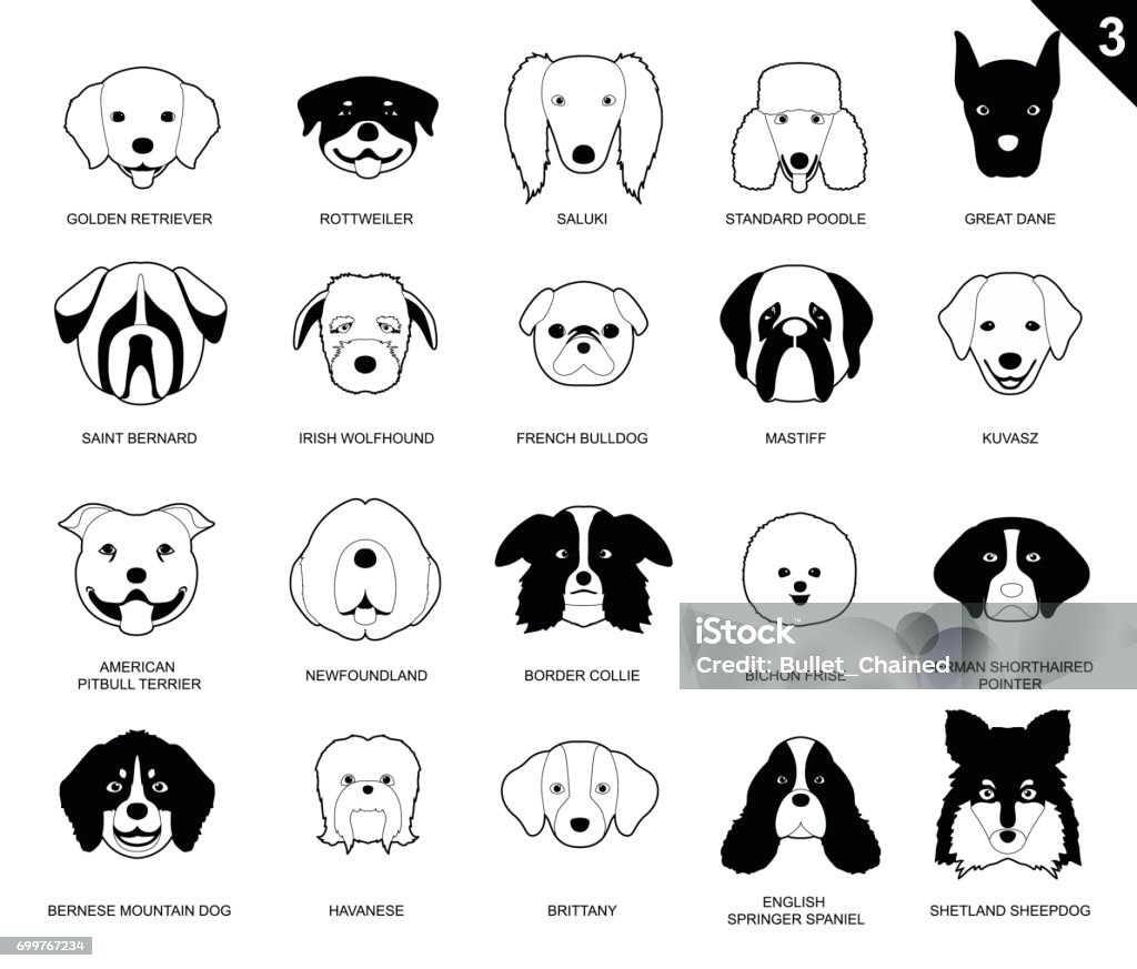 Dog Faces Stroke Monochrome Icon Cartoon 3 Animal Cartoon EPS10 File Format Illustration stock vector