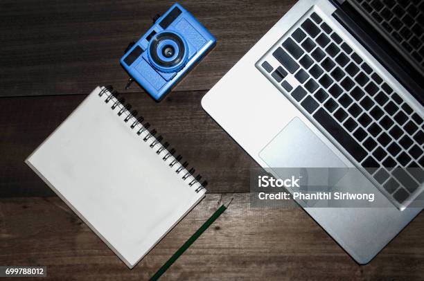 Working Table On Top View Stock Photo - Download Image Now - Above, Blank, Business
