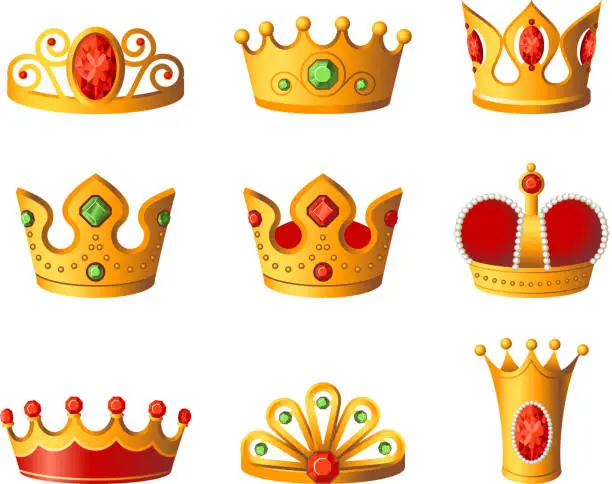 Vector illustration of Crowns - realistic vector set of royal headgear