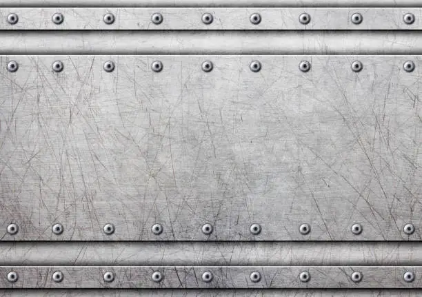 grunge metal background with rows of bolts, 3d, illustration