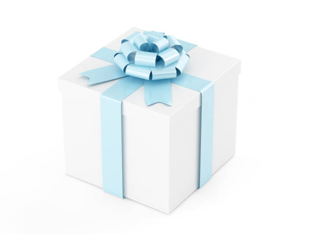 istock A white gift box with blue ribbon 699795390