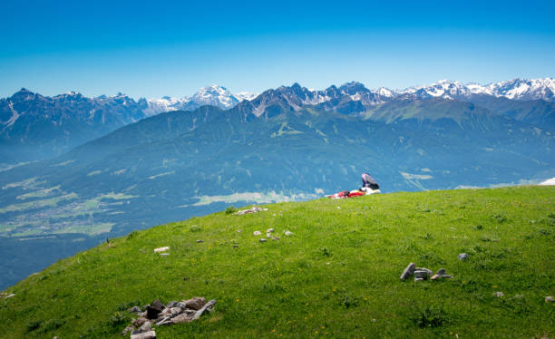 istock A Backpack on Seegrube mountain with mountain range of Europe alps 699795396