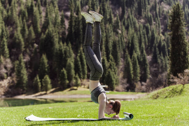 istock Yoga on a green lawn 699801584