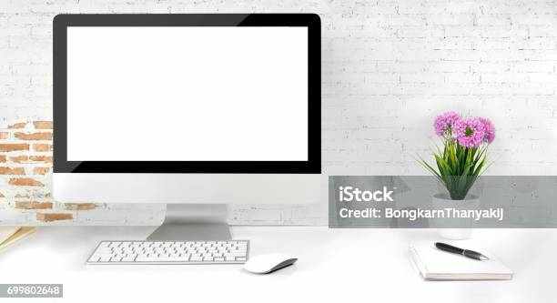 Comfortable Workplace With Modern Desktop Computer Stock Photo - Download Image Now