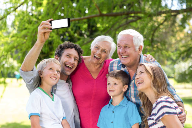 istock Smiling family taking selfie 699826788