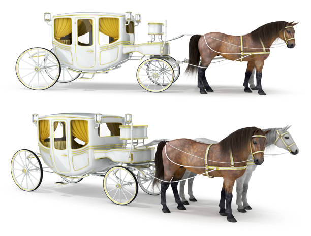 istock Carriage drawn by two white horses 699827836