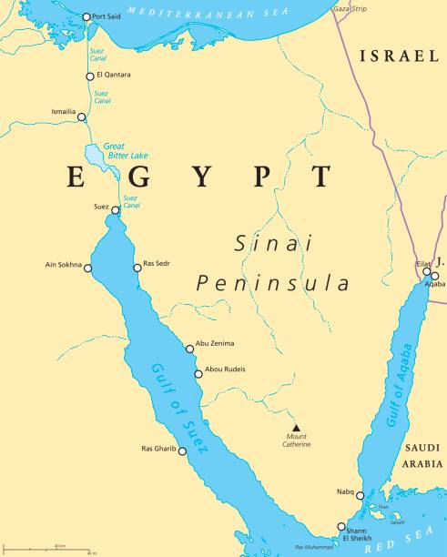 illustrazioni stock, clip art, cartoni animati e icone di tendenza di egitto, mappa politica della penisola del sinai - gulf of suez