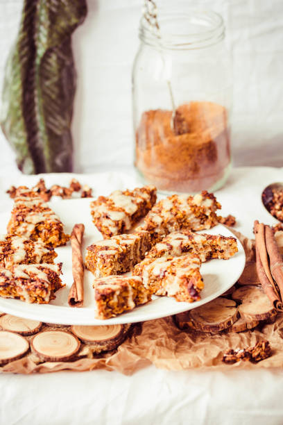 oatmeal cookies with raisins, carrot and peanut glaze, healthy vegan dessert,tinted stock photo