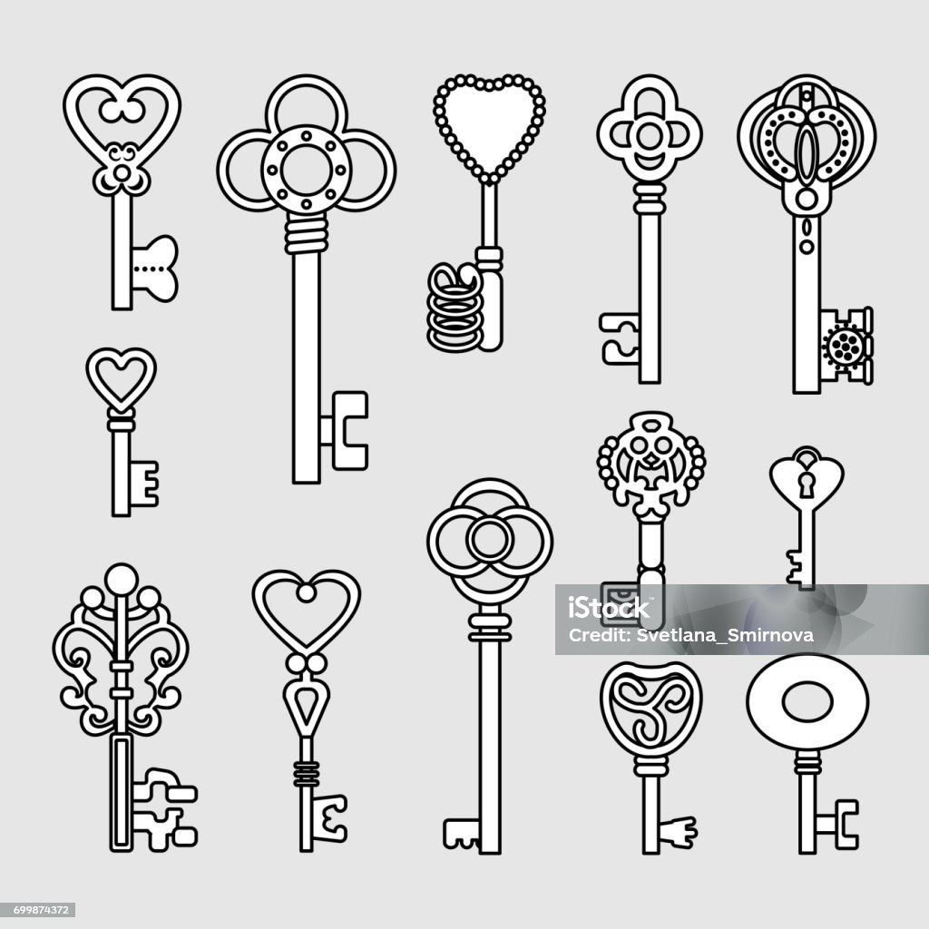 Vintage Keys On White Background Stock Illustration - Download