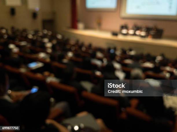 Abstract Blurred Businessman Lecture In Seminar Room Stock Photo - Download Image Now