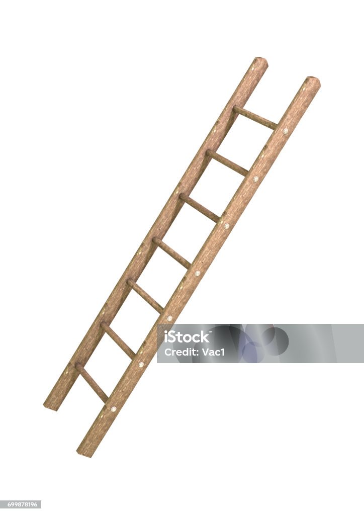 3D Rendering Ladder on White 3D digital render of a wooden step ladder isolated on white background Ladder Stock Photo