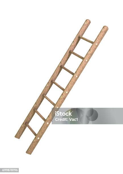 3d Rendering Ladder On White Stock Photo - Download Image Now - Ladder, Wood - Material, Cut Out
