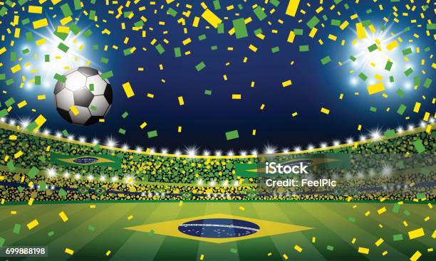 Vector Soccer Ball In The Brazil Stadium With Light Stock Illustration - Download Image Now