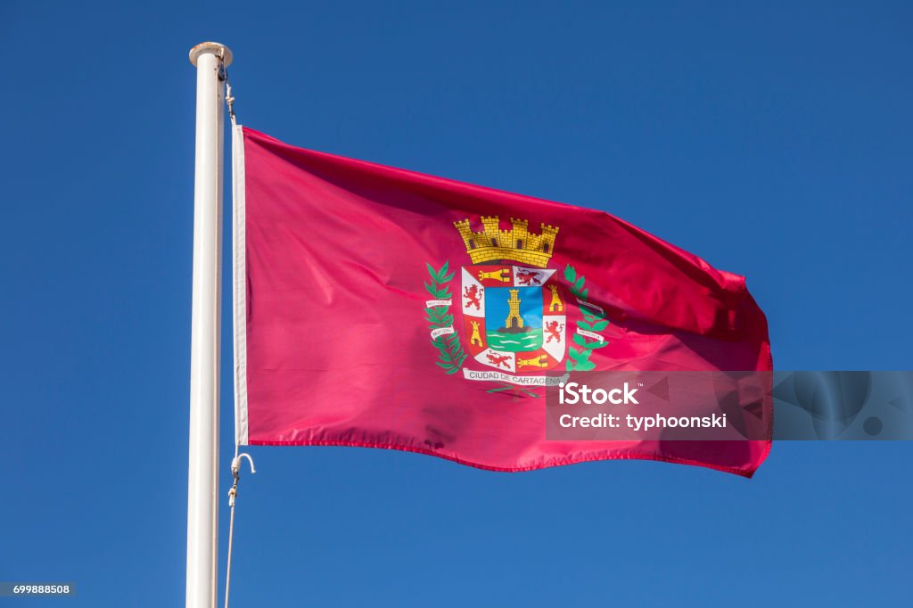 Flag of Cartagena, Spain Flag of the city of Cartagena, region of Murcia, Spain Cartagena - Spain Stock Photo