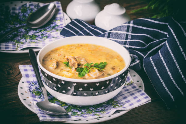 istock Soup with barley and chicken gizzards. 699896104