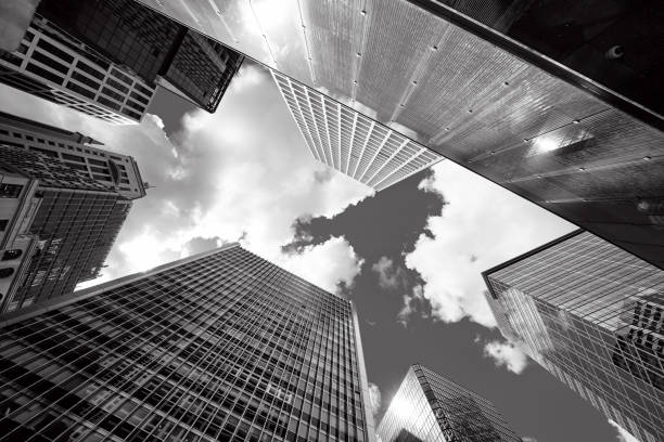 istock Modern skyscrapers shot with perspective (Black and White) 699938358