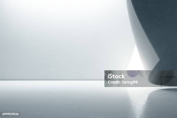 Abstract Interior Design Of Modern Showroom With Empty Floor And White Wall Background Stock Photo - Download Image Now