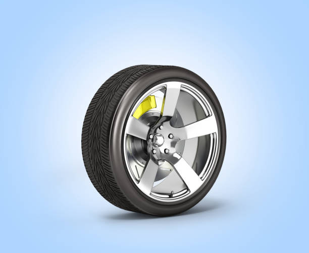 istock Car wheel with brake isolated on blue gradient background 3d 699975982