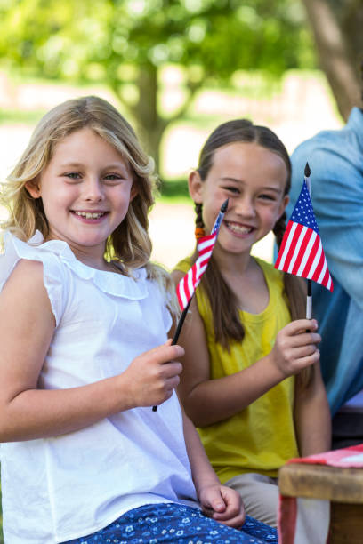 istock Family with American flag having a picnic 700032940