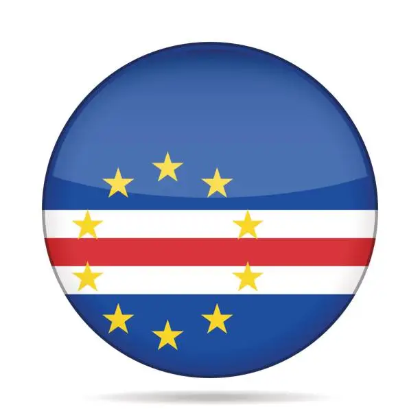 Vector illustration of Flag of Cape Verde. Shiny round button.