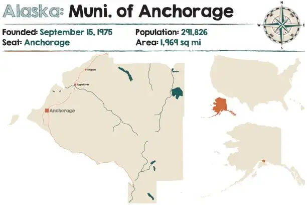 Vector illustration of Alaska map of Municipality of Anchorage